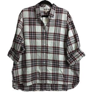 Barbour Bethwin Shirt Cloud Check Herringbone Plaid Button Front 14 New